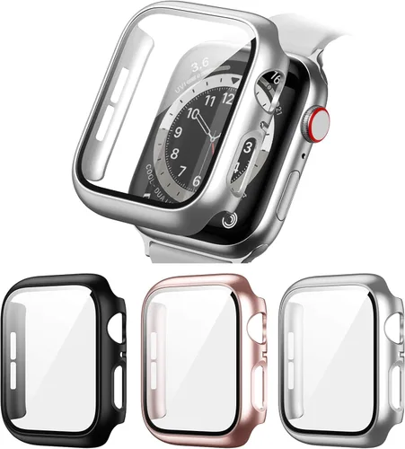 Miniatura 11 de Paquete de 2 fundas rígidas de policarbonato compatibles con Apple Watch, con protector de pantalla de cristal templado sin burbujas para accesorios