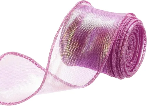Miniatura 13 de MECCANIXITY - Cinta de organza con cable de 1 1/2" de ancho, brillante, transparente, con brillo irisado en tonos pastel, cinta de gasa para Beige