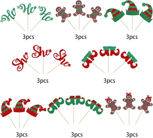 Miniatura 3 de Paquete de 24 Adornos para Cupcakes de Feliz Navidad, Adornos para Cupcakes para Revelación de Género, Adornos para Cupcakes de Árbol de Navidad, 5