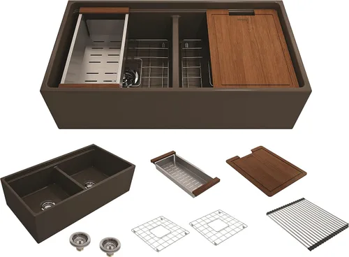 Miniatura 23 de BOCCHI Contempo - Delantal para estación de trabajo, con borde delantero, de arcilla refractaria de 27 pulgadas, fregadero de cocina de un solo