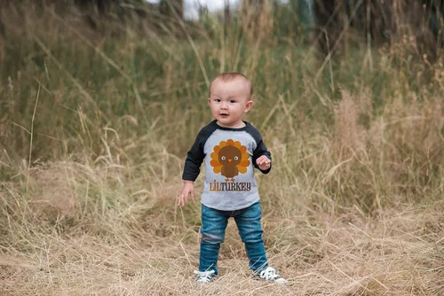 Miniatura 5 de 7 ate 9 Apparel Camisa estilo raglán gris para bebé niño, con diseño de pavo pequeño de Acción de Gracias