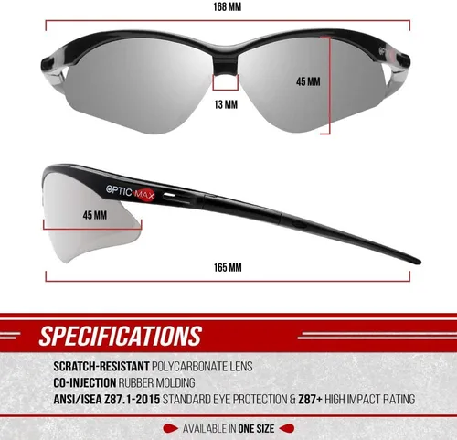 Miniatura 7 de Glove Station Optic Max Safety Glasses for Men & Women, Scratch-Resistant Eye Protection for, Hunting & Construction Plateado (Silver Mirrored)