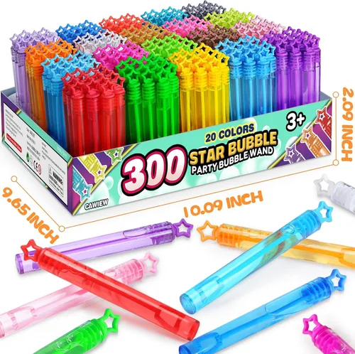 Miniatura 7 de Paquete de 300 burbujas de neón de 20 colores a granel en caja de regalo, mini varita de burbujas de estrella para niños, regalos de cumpleaños