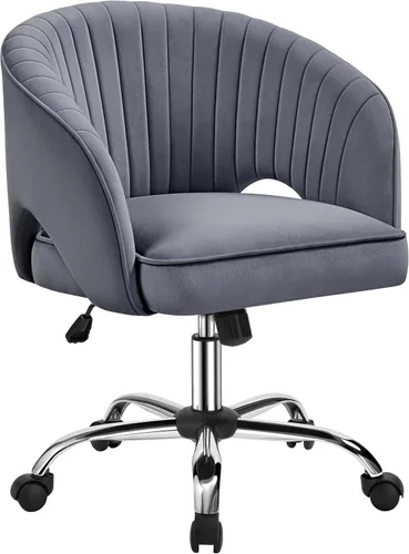 Miniatura 11 de Yaheetech Bonita Silla de Escritorio de Terciopelo Silla de Tocador con Ruedas Oficina en Casa Tapizada Sillón Giratorio Moderno con Respaldo