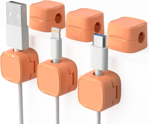 Miniatura 11 de Paquete de 6 organizadores magnéticos de cables y clips para cables, gestión de cables ajustables debajo del escritorio, soporte de alambre adhesivo