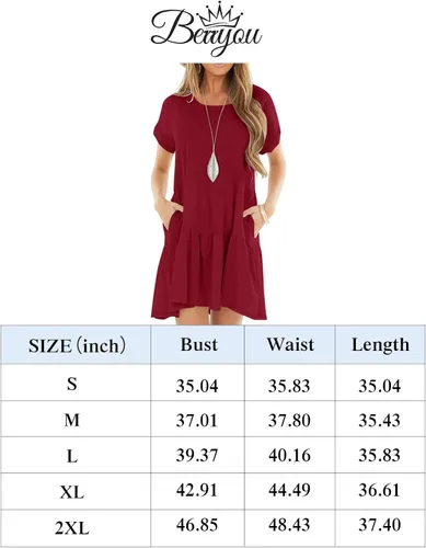Miniatura 4 de Vestido de manga corta para mujer, casual, liso, flexible, flojo con volantes