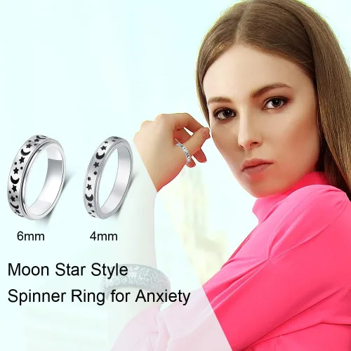 Miniatura 3 de AmorArtSky Anillo giratorio para aliviar la ansiedad Fidget: anillo de ansiedad para mujeres y hombres, anillo giratorio de acero inoxidable