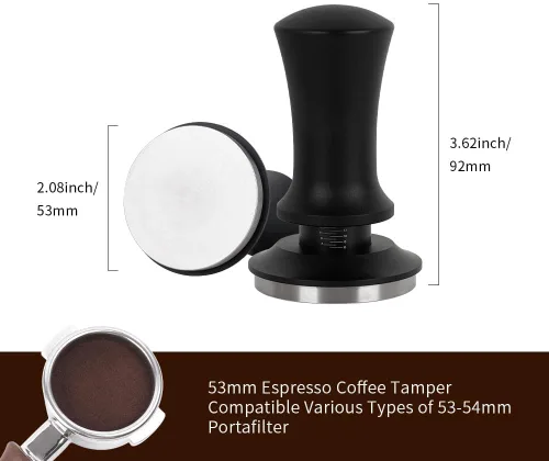 Miniatura 2 de watchget Tamper de café expreso de 2.087 in, con resorte, acero inoxidable, para barista, expreso, calibrado, con escala para máquina de café