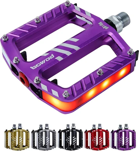 Miniatura 3 de Pedales de bicicleta con luces LED, 5 modos, toque de encendido/apagado, recargable por USB, impermeable, pedales planos de aluminio CNC