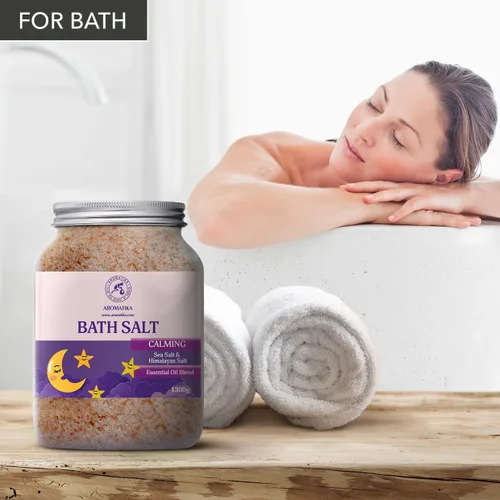 Miniatura 3 de Sales de baño calmantes de 46 onzas – 45.86 oz – con aceites esenciales de sándalo, lavanda y bergamota – Sales marinas de baño naturales de 2.9 lbs