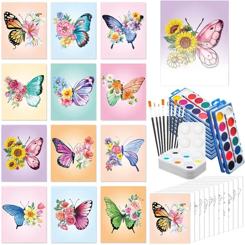 Ctosree 12 juegos de lienzo predibujado para pintar adultos, kit de sorbo y pintura, lienzo preimpreso a granel para Pascua, Día de la Madre,