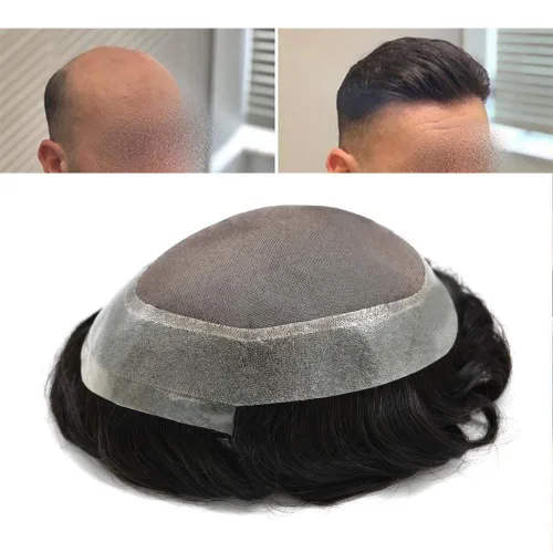 Miniatura 8 de Toupee - Pieza de pelo para hombre, 100% atada a mano, sistema de unidades de repuesto de cabello humano Remy europeo para hombres, duradero, fino