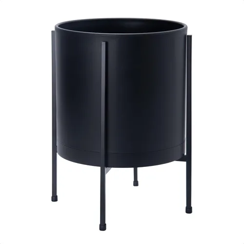 Miniatura 9 de D'vine Dev Maceta blanca de 8 pulgadas con soporte, moderna maceta cilíndrica de plástico con soporte de metal resistente para plantas