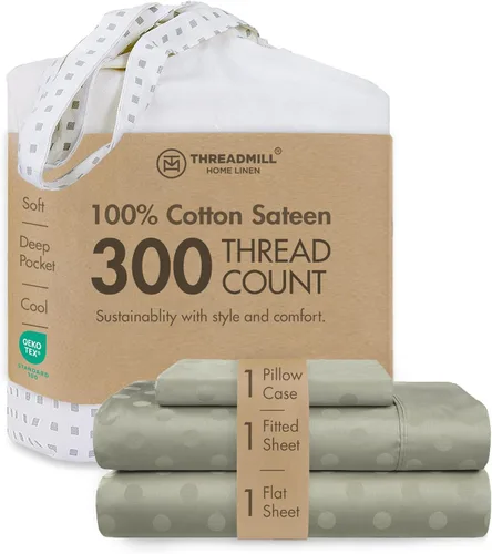 Miniatura 74 de Threadmill Sábanas 100% Algodón para Cama Tamaño King Juego de Sábanas de 4 Piezas para Cama King Suave, Transpirable y Ligero Satén de Damasco