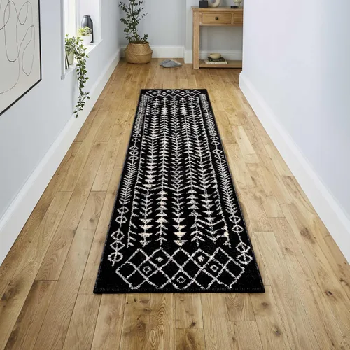 Miniatura 4 de JONATHAN Y Ziri Alfombra Corredor Geométrica Marroquí Negro/Crema, 2x8 pies, Bohemia, Escandinava, Fácil Limpieza para Sala de Estar, Dormitorio