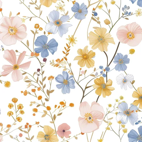 FunStick Papel tapiz floral de acuarela para despegar y pegar, papel tapiz de flores silvestres extraíble, prepegado, blanco, azul, amarillo, rosa,