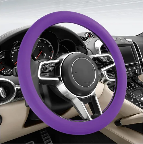 Miniatura 10 de DXNQ Funda protectora de silicona antideslizante para volante de automóvil, de 13 a 14.17 pulgadas, suave, flexible, absorbente de golpes
