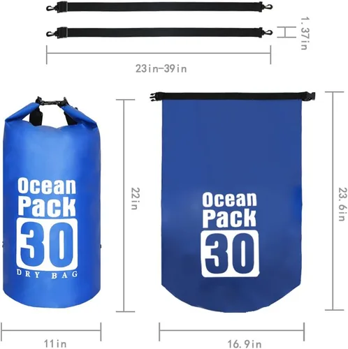 Miniatura 2 de Bolsa seca impermeable con correa desmontable ajustable de 10 l/20 l/30 l, bolsa superior enrollable mantiene el equipo seco para kayak, canotaje