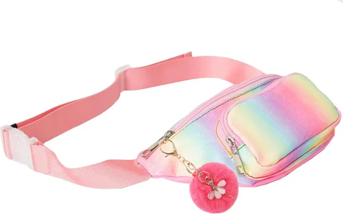 Miniatura 5 de Riñonera de moda brillante para niñas, con dos bolsillos, manos libres, ligera, con cinturón, para vacaciones, festivales, fiestas, viajes