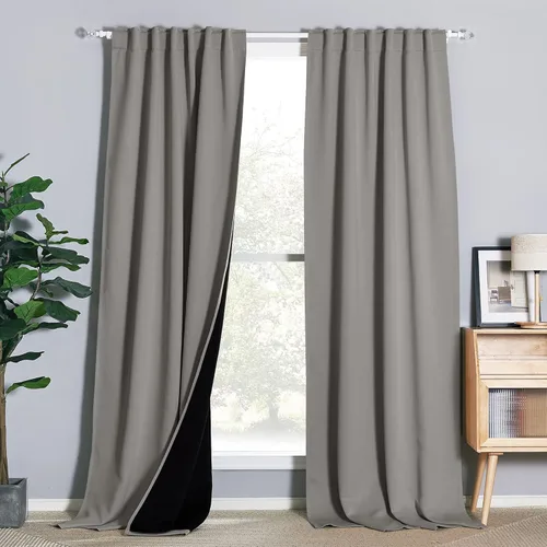 Miniatura 39 de NICETOWN Paneles de cortinas totalmente opacas para dormitorio que reducen el frío, cubiertas de ventana súper gruesas aisladas, cortinas Biscotti