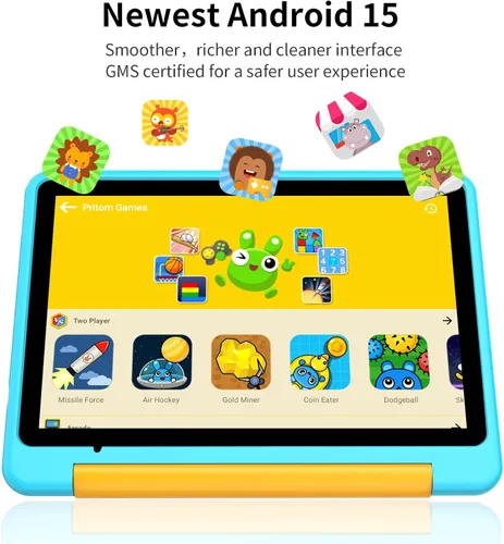Miniatura 4 de PRITOM Tablet Android 15 para niños, tableta de 10 pulgadas para niños, 64 GB + 1 TB expandible, WiFi 6, control parental, juegos educativos Azul