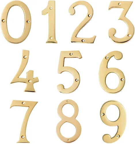 Miniatura 5 de Motif - Números de buzón de latón macizo lacado pulido de 4 pulgadas para exteriores, placas de dirección para números de casa, decoración al aire