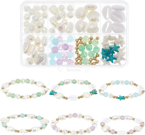 Miniatura 14 de SUNNYCLUE 1 Caja 540 piezas Kit de Cuentas Oceánicas Vidrio Verano Pez Estrella de Mar Dijes Azul Hawaii Animales Marinos Dije Cuentas de Semillas