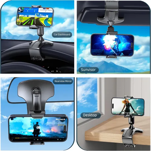 Miniatura 7 de Soporte de teléfono de automóvil para tablero de instrumentos con rotación de 360 grados, diseño de clip para teléfono celular, compatible