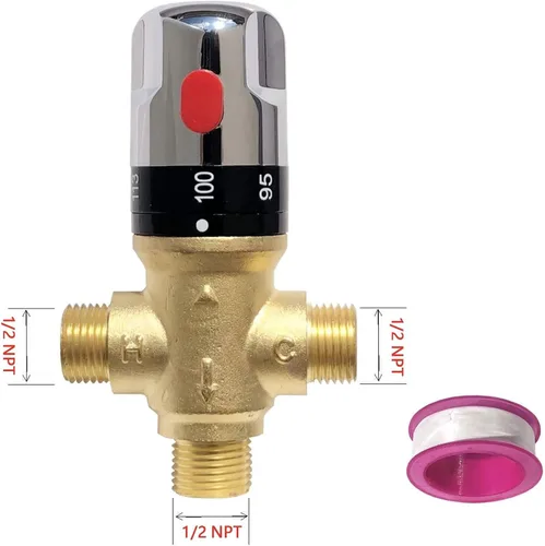 Miniatura 2 de Válvula mezcladora termostática,Válvula mezcladora de ducha con conexiones macho 1/2 NPT,Válvula de control constante de temperatura del agua,Latón