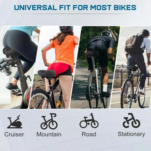 Miniatura 6 de Asiento de bicicleta cómodo de gran tamaño, amortiguador de golpes y transpirable, resistente al agua, reemplazo de sillín de bicicleta