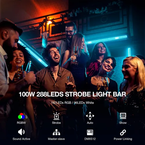 Miniatura 4 de Barra de luz estroboscópica de escenario, 100 W, 288 LED, RGBW, función de persecución de luz para DJ, mapeo de píxeles por control DMX Uplights