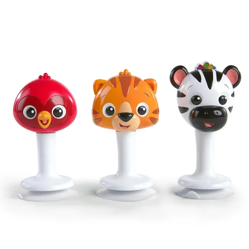 Miniatura 8 de Baby Einstein Rattle & Jingle Trio - Juego de sonajeros musicales para llevar para silla alta a partir de 6 meses, multicolor, 3 unidades Sonajero
