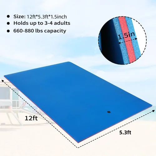 Miniatura 4 de Outroad - Tapete flotante para agua, 3 capas de espuma XPE de 9/12/18 pies, almohadilla de lirio para playa, océano, lago, isla flotante enrollable