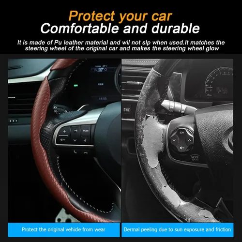 Miniatura 3 de Mandark 3 fundas de fibra de carbono para volante de automóvil, protector de volante de cuero antideslizante para automóvil, accesorios