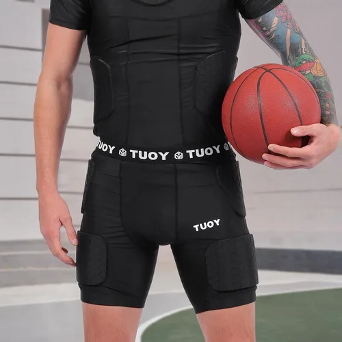 Miniatura 8 de Faja de fútbol acolchada para hombre, 5 almohadillas, almohadillas de fútbol integradas con protector de muslos para fútbol y béisbol