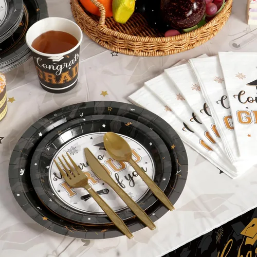 Miniatura 4 de Suministros para fiesta de graduación, juego de platos y servilletas de graduación de felicitaciones, vajilla desechable, platos de papel