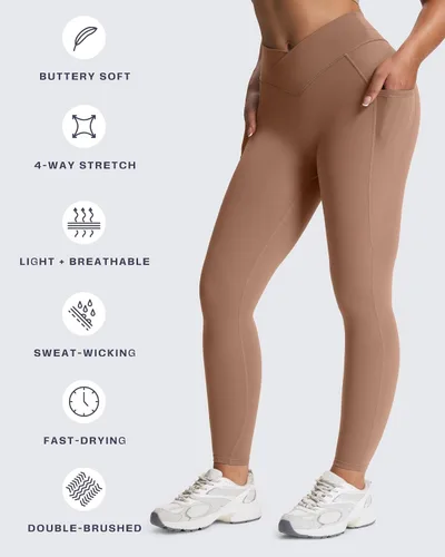 Miniatura 17 de Aoxjox Trinity - Pantalones de yoga de cintura alta con bolsillos para mujer, control de abdomen, cintura cruzada, leggings de entrenamiento suaves