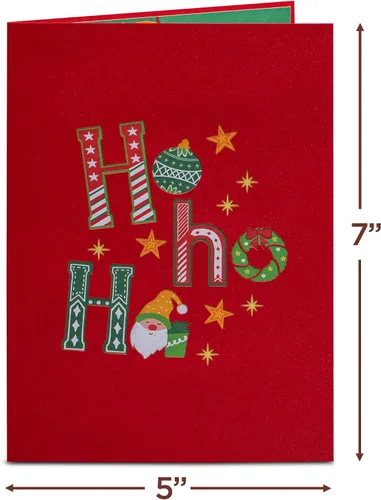 Miniatura 2 de Paper Love Tarjeta de Navidad desplegable 3D, Ho Ho Ho, regalo para Navidad o vacaciones, cubierta de 5 x 7 pulgadas, incluye sobre y etiqueta
