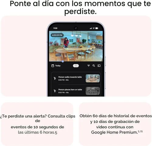 Miniatura 8 de Google Nest Cam Indoor (cableada, 3ª generación) - Cámara de seguridad con video 2K y Gemini, visión nocturna, audio de 2 vías, funciona con Google
