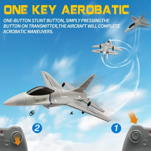 Miniatura 3 de jaming Avión de control remoto de 3 canales para adultos, F16 RC Fighter con giroscopio de 6 ejes, avión de control remoto de 2.4 GHz para Gris