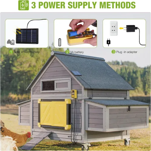 Miniatura 6 de GUTINNEEN Puerta automática de gallinero con energía solar, abridor de puerta de pollo automático para Chicken House Duck Run (negro)