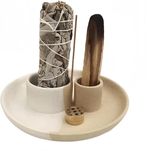Miniatura 11 de Dorepine - Quemador de incienso de cerámica hecho a mano para palos, soporte para varillas de incienso para meditación, sala de yoga, decoración