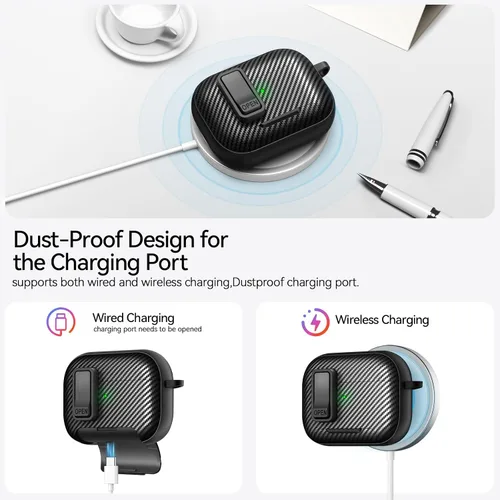 Miniatura 7 de Compatible con AirPods Pro de 2ª Generación Funda con Soporte para Teléfono, (con Clip de Bloqueo) Diseño de Fibra de Carbono Funda de Protección