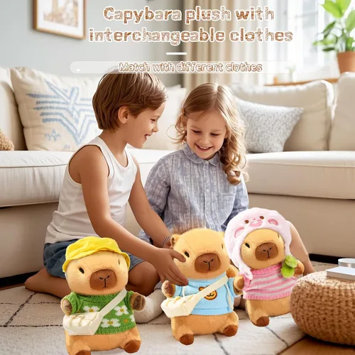Miniatura 5 de Capybara - Peluche de Capybara con 9 prendas y accesorios, súper suave, para niños y niñas de 10.2 pulgadas (Capybara negro)