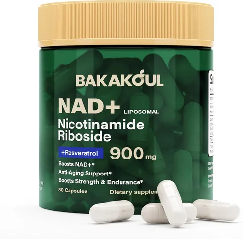 BAKAKOUL Suplemento NAD – Ribosida de nicotinamida liposomal, resveratrol, quercetina, NAD nicotinamida ribósido resveratrol 900 mg, suplemento NAD+