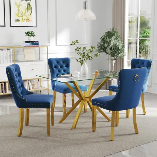 Miniatura 24 de Juego de comedor moderno de cristal de lujo de 5 piezas, juego de comedor rectangular minimalista para 4, juego de mesa de cocina de vidrio