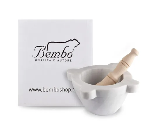 Mortero y mortero de mármol de Carrara blanco Bembo - Modelo genovés Ø 7.1 in (7.1″) - Fabricado en Italia - Impuesto de importación incluido, sin