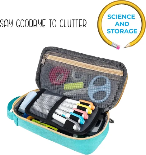 Miniatura 3 de Estuche grande para lápices, estuche duradero para bolígrafos con gran capacidad, bolsa de papelería portátil minimalista con asa para escuela
