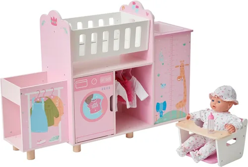 Miniatura 13 de Olivia's Little World Little Princess Baby Doll - Estación de cambio de muñecas de bebé de madera de dos lados con estantes de almacenamiento
