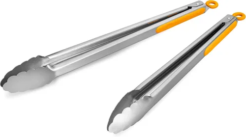 Miniatura 26 de Pinzas de cocina de acero inoxidable 304, juego de 2 pinzas resistentes de 9 y 12 pulgadas para asar a la parrilla, con bloqueo cepillado y agarre